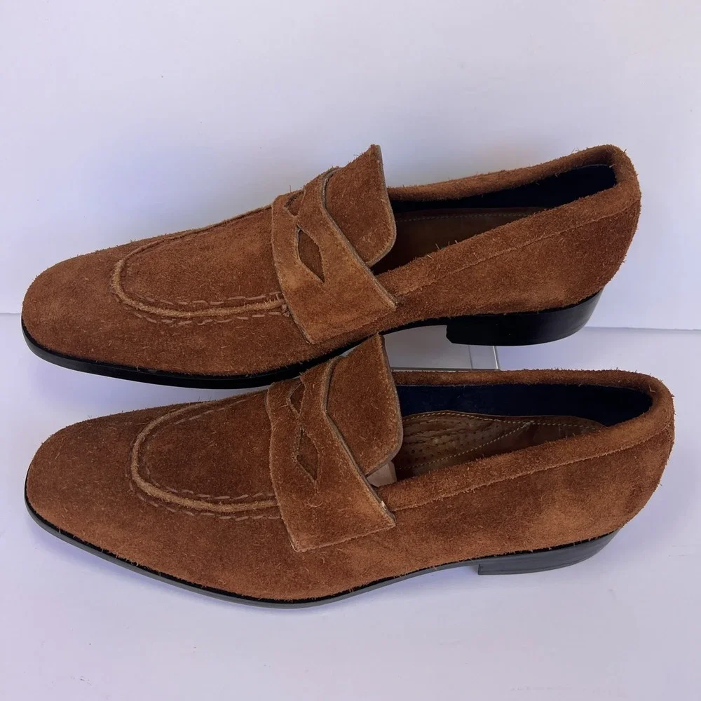 VTG Italian Suede Penny Loafers Mens 43 US 10 Brown Shaggy Handmade Nardi